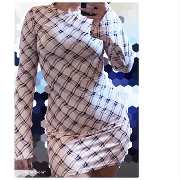 NWOT Plaid tartan Retro Dress in Beige - Picture 10 of 11